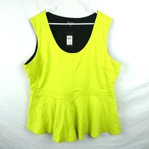 City Chic Plus Size Sleeveless Peplum Blouse Top Acid Neon Yellow Green XL 24